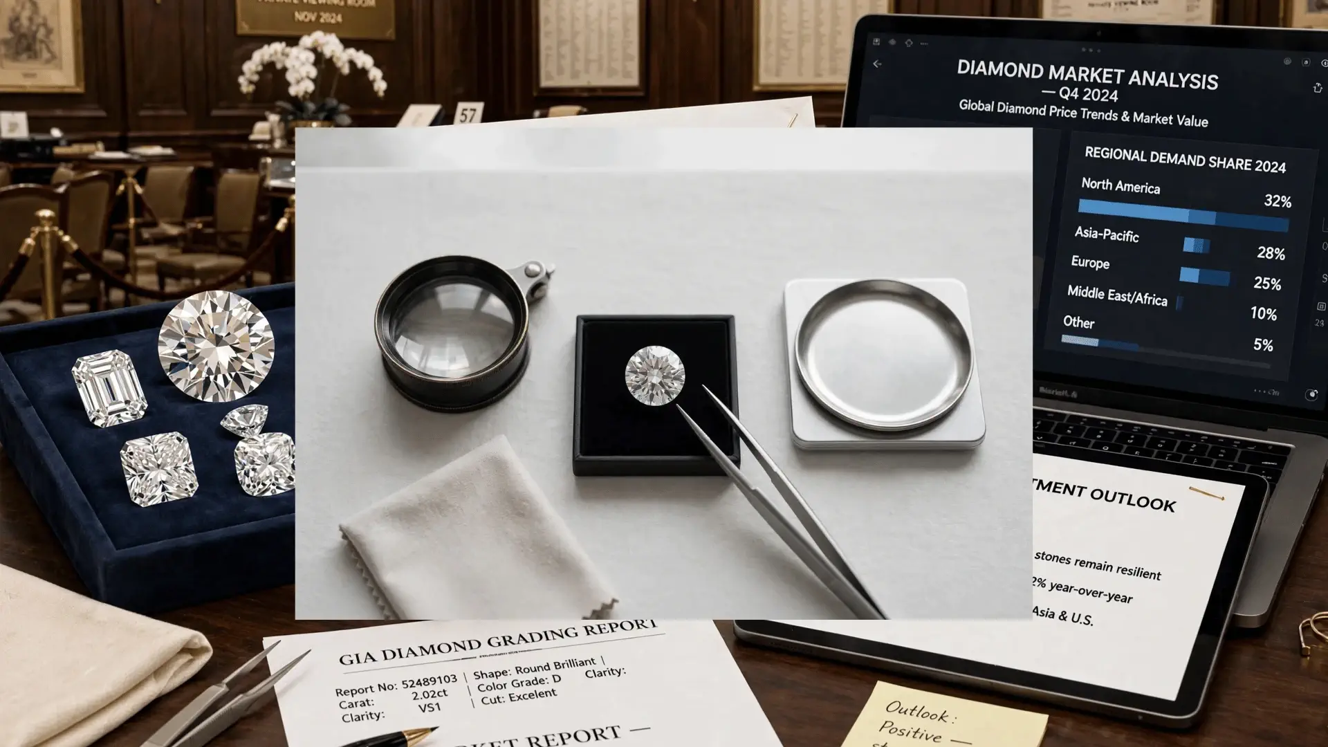 Customer watching a transparent in-person diamond evaluation at a Houston buyer